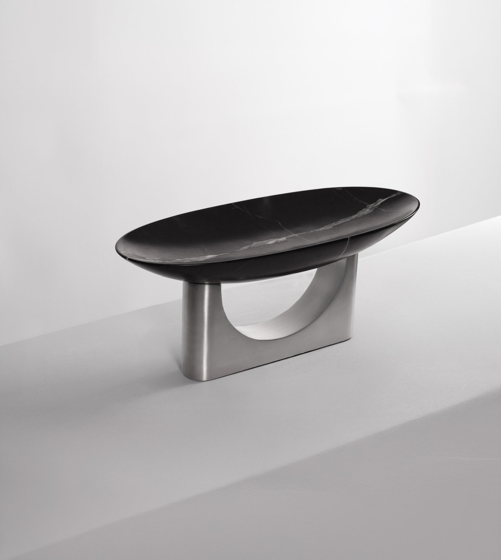 Elyx I Vessel by Drusch Design, black Queretaro marble plate and stainless steel