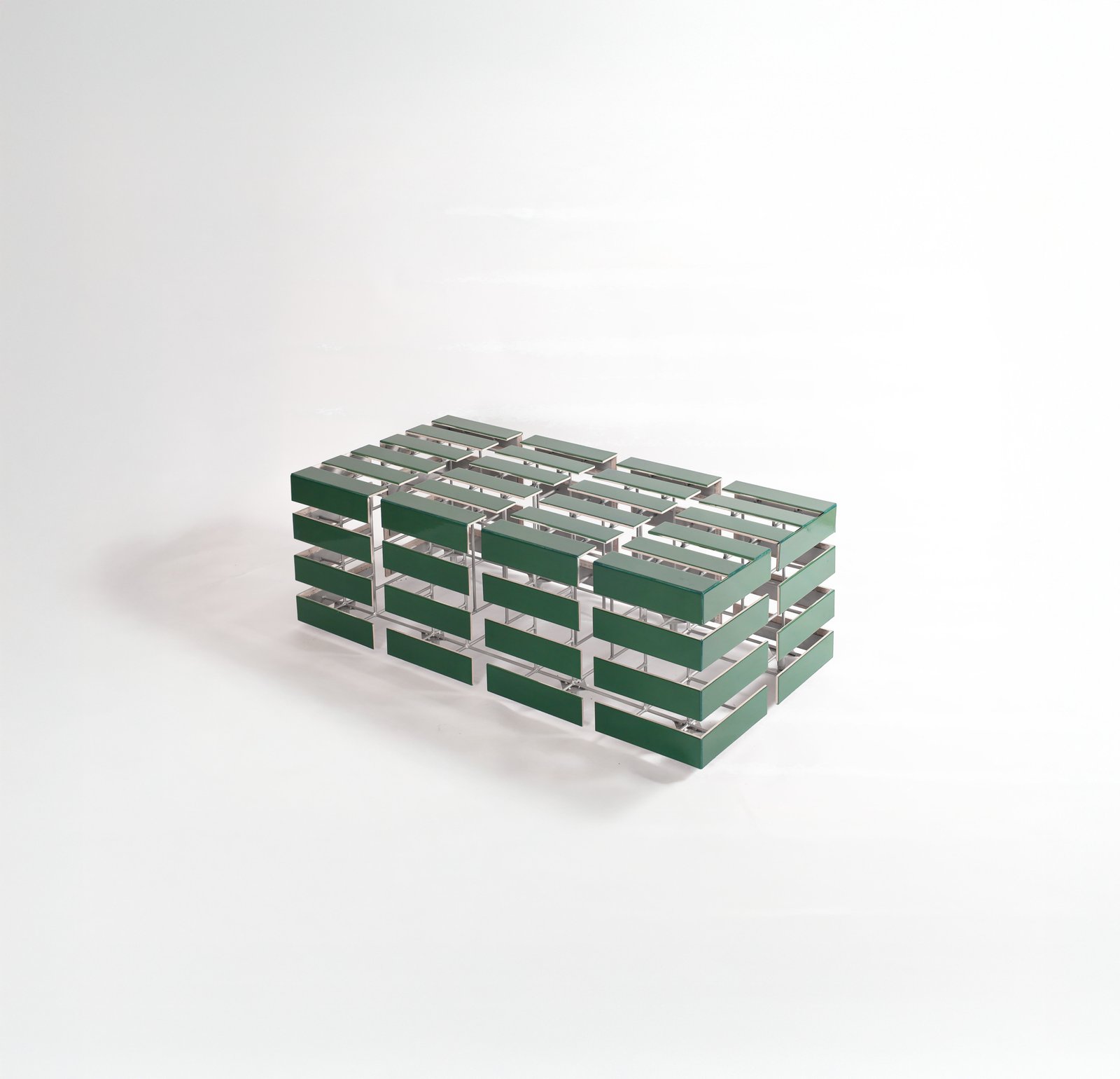 Fragmentum Coffee Table by Drusch Design, ceramic green tile and metal structure