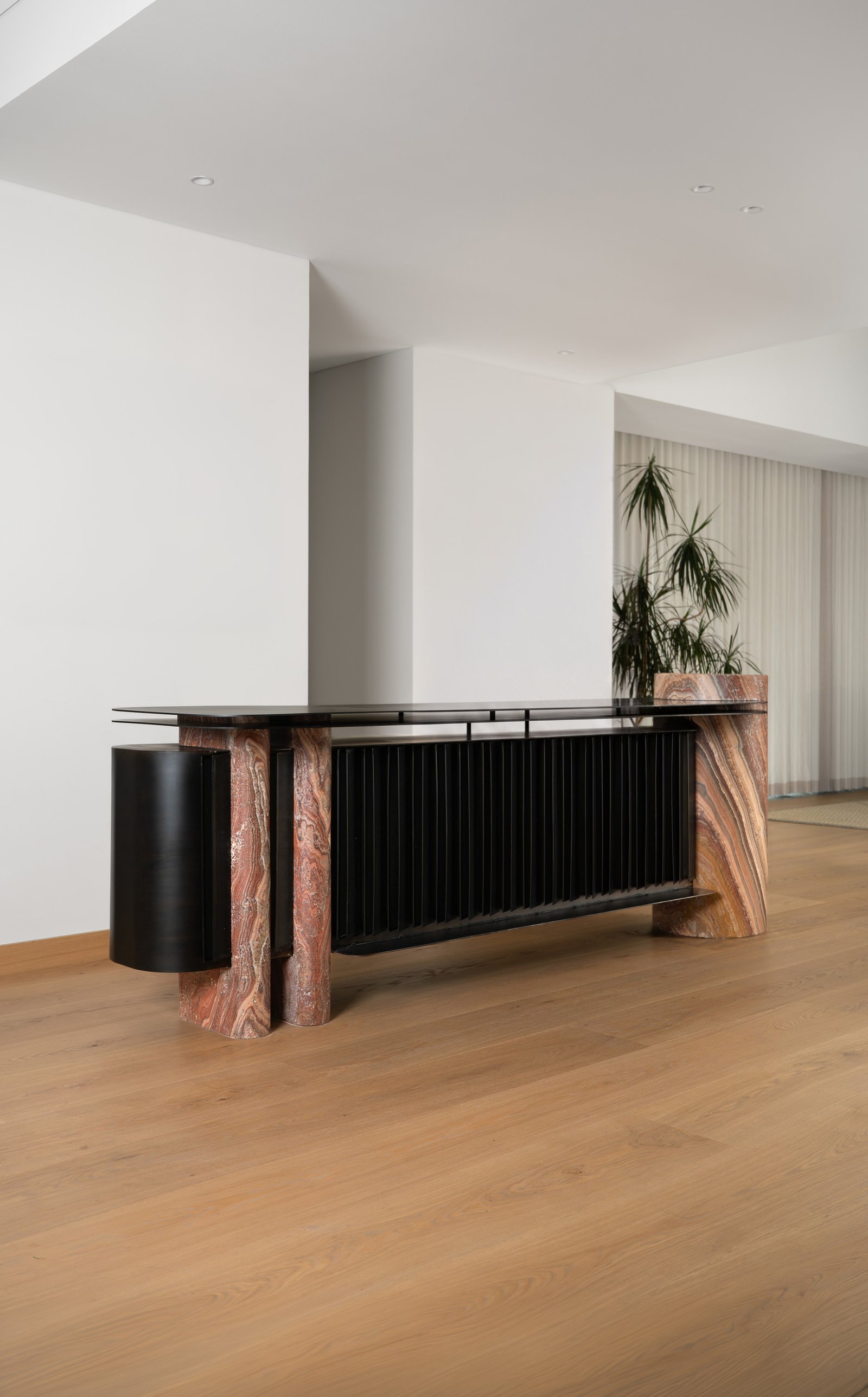 Orion Bar by Drusch Design, red Onyx & Blackened Steel