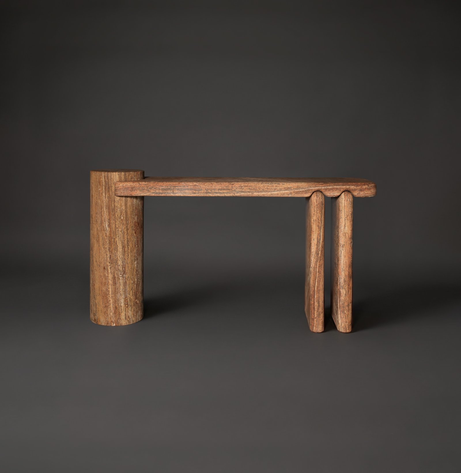 Orion Red Travertine Console Table by Drusch Design, red Travertine
