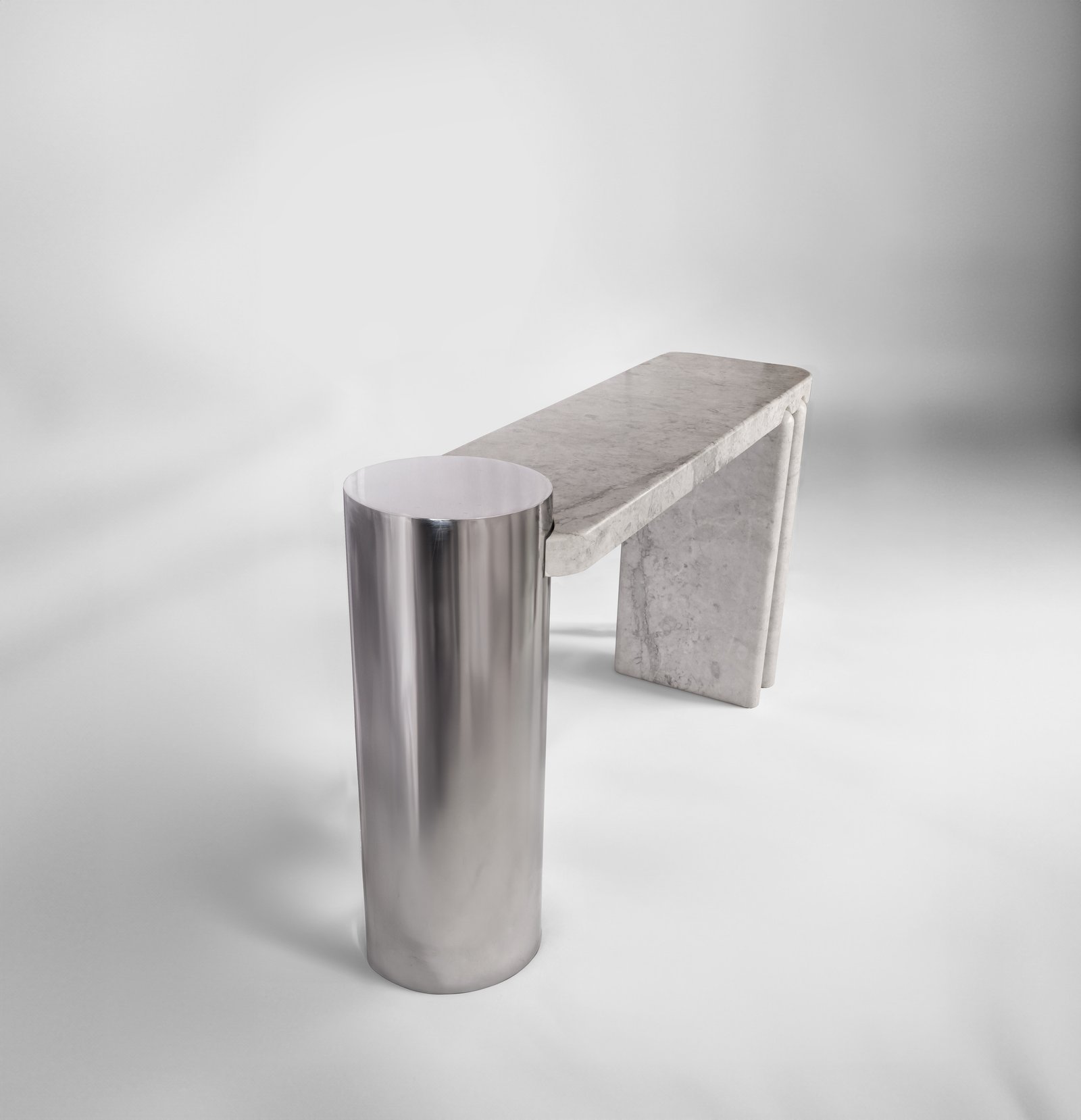 Orion Console Table by Drusch Design, carrara marble and stainless steel